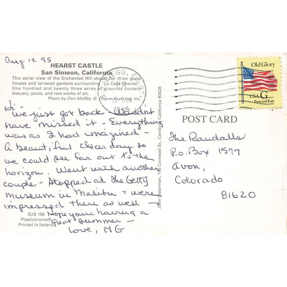 Postcard Hearst Castle San Simeon California Vintage Chrome Posted 1939-1970s - Picture 2 of 2